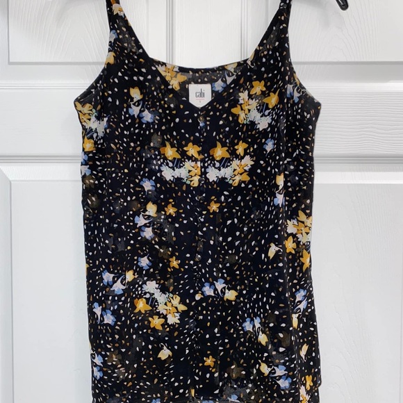 CAbi #3606 Cluster Cami Floral Adjustable Strap Sleeveless Top Black Women's S - Picture 3 of 5